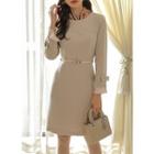 Ribbon-accent Pleated-cuff Midi Dress