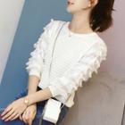 3/4-sleeve Feather-accent Knit Top