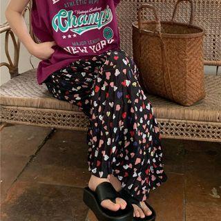 High Waist Heart Print Midi A-line Skirt Love Heart - One Size