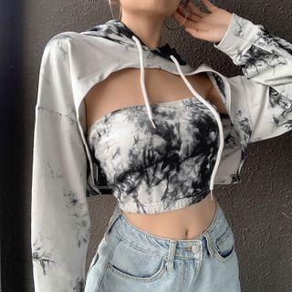 Set: Cropped Tie-dye Hoodie + Tube Top