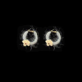 Flower Yarn Alloy Hoop Earring 1 Pair - Yellow - One Size