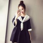 Sailor Collar Elbow-sleeve Mini Dress