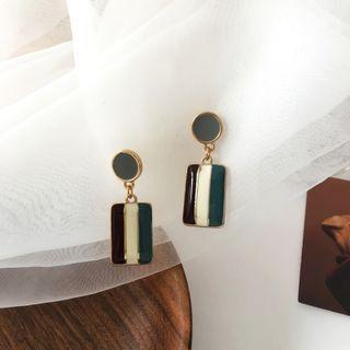 Colour Block Glaze Alloy Dangle Earring 1 Pair - Gray & White & Blue - One Size