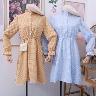 Ruffled-trim Checked A-line Dress