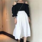 Set: 3/4-sleeve Cold Shoulder Top + Midi Chiffon Skirt