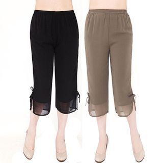 Straight-cut Cropped Chiffon Pants