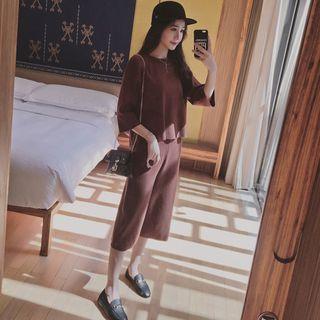 Set: 3/4-sleeve Knit Top + Cropped Pants
