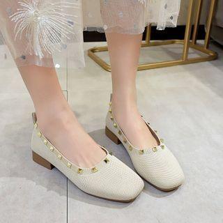 Studded Square-toe Block Heel Pumps
