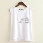 Embroidered Sleeveless T-shirt