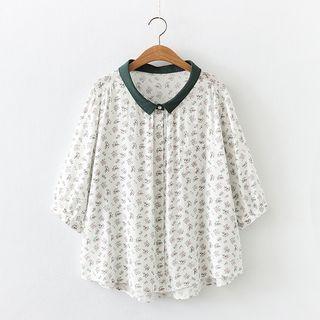 Elbow Sleeve Floral Print Shirt White - One Size