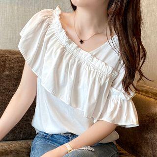 Bell-sleeve Asymmetrical Ruffled Blouse