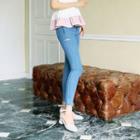 Fray-hem Slit-detail Skinny Jeans