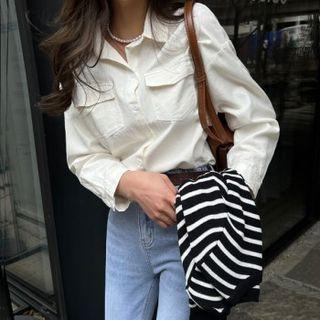 Flap-pocket Curve-hem Shirt