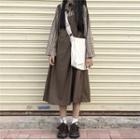 Plain Midi A-line Overall Dress Coffee - One Size