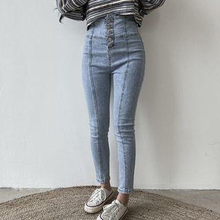 Button-flu Seam-trim Skinny Jeans