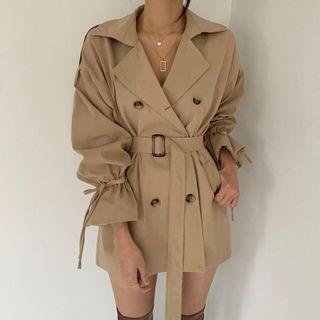 Double Breasted Tie Waist Long-sleeve Coat Dress