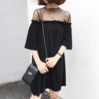 Short-sleeve Mesh Panel Mini Dress