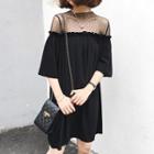 Short-sleeve Mesh Panel Mini Dress