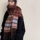 Plaid & Striped Fringed Scarf As Shown In Figure - One Size