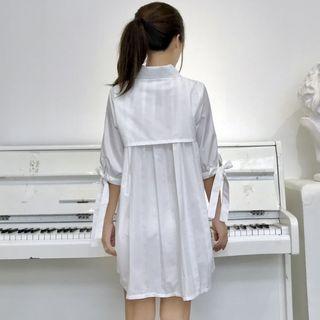 Elbow-sleeve Mini Shirtdress