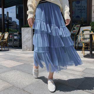 Mesh High-waist Midi A-line Skirt