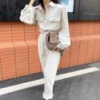 Corduroy Long-sleeve Jumpsuit Almond - One Size