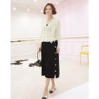 Button-accent Accordion-pleat Midi Skirt