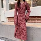 Long-sleeve Floral Print Corduroy Dress / Skirt