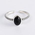925 Sterling Silver Stone Open Ring Ring - Black Oval - Silver - One Size