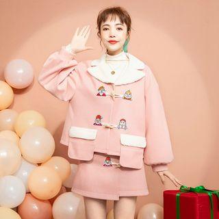 Embroidered Duffle Coat / Mini A-line Skirt