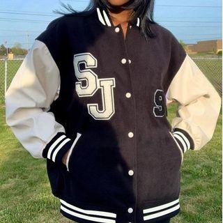Lettering Color-block Loose-fit Bomber Jacket