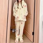 Set: Long-sleeve Strawberry Printed Fleece Hooded Jacket + Pants Strawberry - One Size