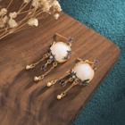 Faux Gemstone Alloy Fringed Earring 1 Pair - Cp367 - White - One Size