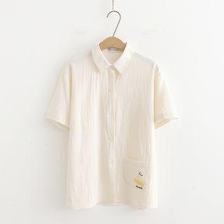 Short-sleeve Linen Shirt Off-white - One Size