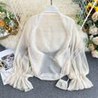 Lace Trim Bell-sleeve Open-front Jacket Almond - One Size