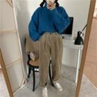 High-waist Corduroy Straight Cut Pants / High-neck Sweater / Fleece Reversible Vest