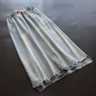 Star Embroidered Denim Midi A-line Skirt