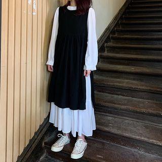 Long-sleeve Midi A-line Dress / Sleeveless Dress