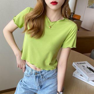 Ruffled-trim Crop T-shirt In 7 Colors