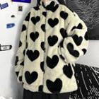 Fleece Heart Print Zip Jacket