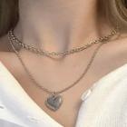 Heart Pendant Layered Choker Necklace 0993a - Necklace - Silver - One Size