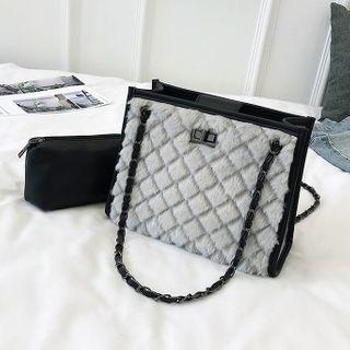 Quilted Fluffy Trim Crossbody Bag