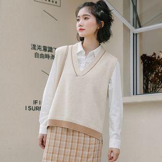 V-neck Knit Vest / Turtleneck Top