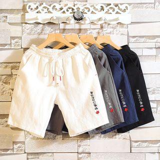 Japanese Characters Embriodered Drawstring Shorts