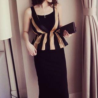 Set: Midi Tank Dress + V-neck Striped Peplum Top
