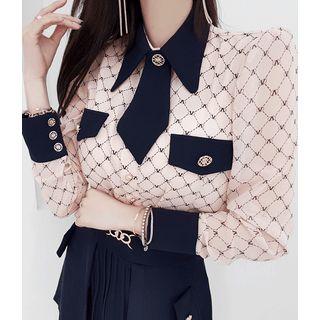Monogram Crepe Blouse With Tie