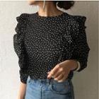 Frill-trim Dotted Blouse Black - One Size