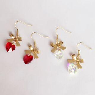 Bow Heart Gemstone Drop Earring