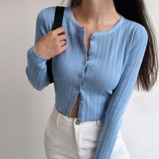 Plain Crewneck Rib-knit Long-sleeve Top