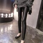 Lace-trim Faux Leather Leggings
